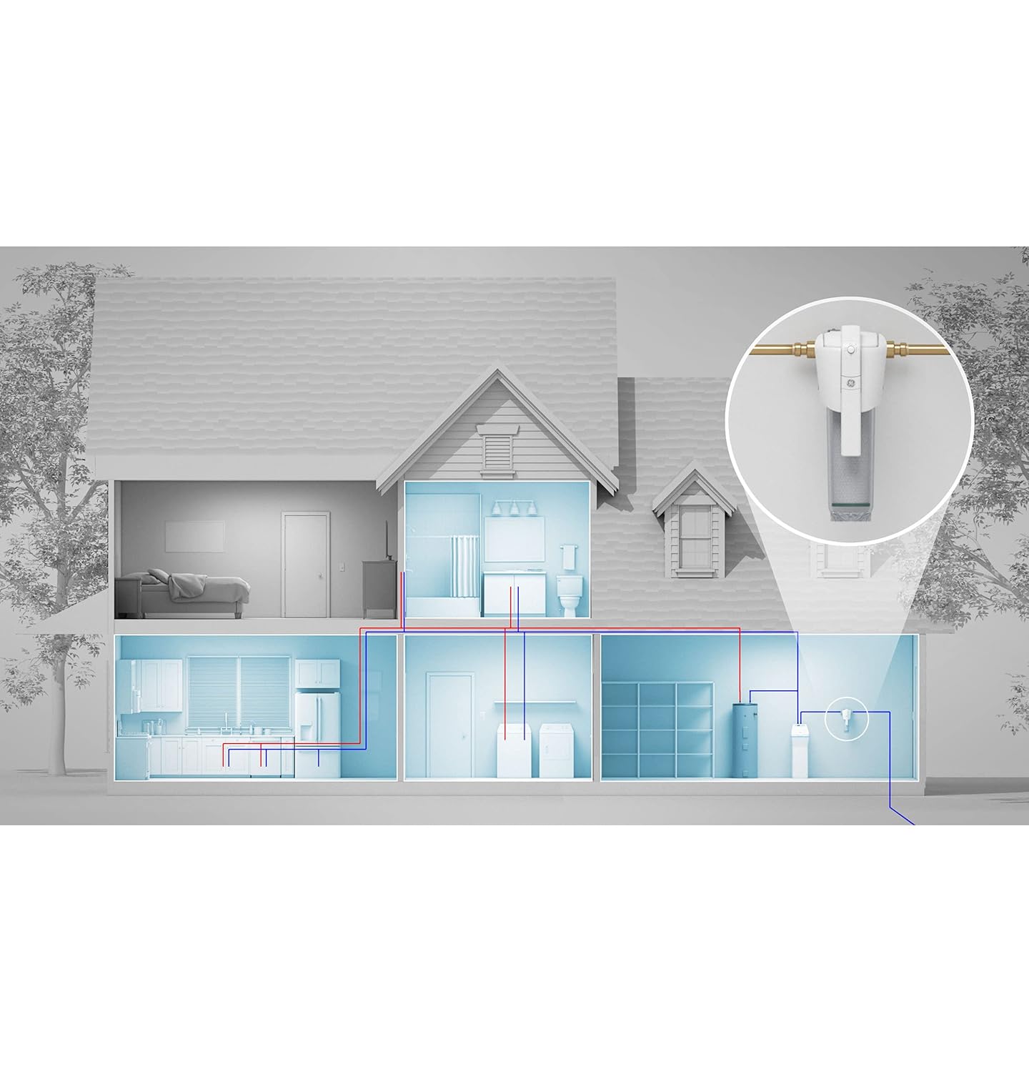 GE Whole House Water Filtration System (GXWH70M), Smart Connected with Leak Detection & Remote Water Shutoff, Reduces Sediment, Rust & More, Install Kit Included, Filter Not Included - Image 6