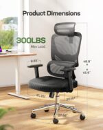 Marsail Ergonomic Office Chair Desk Chair High Back Mesh Office Chair with Adjustable Lumbar Support and Adjustable 2D Headrest, Ergonomic Gaming Chair for Home Office, Bright Black - Image 3