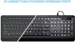 Large Print Backlit Keyboard, USB Wired Computer Keyboard, Full Size Keyboard with White Illuminated LED Compatible for Windows Desktop, Laptop, PC, Gaming, Black - Image 3