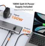 TobenONE MacBook Docking Station Dual 4K@60Hz Monitor, 16-in-2 USB C Docking Station Stand with 2.5Gbps Ethernet,100W GaN Power Supply, 2 HDMI&DP, 5 USB Ports - Image 6