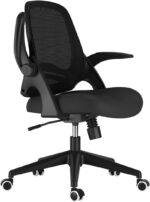 Hbada Office Desk Chair with Flip-Up Armrests and Saddle Cushion, Ergonomic Office Chair with S-Shaped Backrest, Swivel, Mesh, Black - Image 5