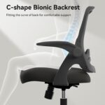 Hbada Office Desk Chair with Flip-Up Armrests and Saddle Cushion, Ergonomic Office Chair with S-Shaped Backrest, Swivel, Mesh, Black - Image 9