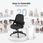 Hbada Office Desk Chair with Flip-Up Armrests and Saddle Cushion, Ergonomic Office Chair with S-Shaped Backrest, Swivel, Mesh, Black - Image 10