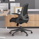 Hbada Office Desk Chair with Flip-Up Armrests and Saddle Cushion, Ergonomic Office Chair with S-Shaped Backrest, Swivel, Mesh, Black - Image 11