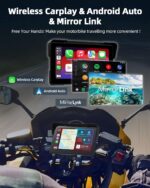 Motorcycle CarPlay & Android Auto 7 inch Motorcycle DVR Wireless Carplay Screen for Moto with Dual 2K Cameras GPS Navigation for Motorbike, Remote Control, Voice Control, Bluetooth, TF-64G - Image 3