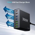 USB C Fast Charger Block 300W: 7 Port USB Charging Station Hub Brick - Dual PPS PD 100W Laptop Wall Charger Power Adapter for MacBook Pro DELL HP Surface iPad iPhone Samsung Galaxy Android - Image 4