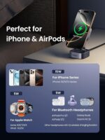 UGREEN MagFlow Qi2 Magnetic Foldable Charging Station, 2-in-1 Fast Wireless Charger Compatible with iPhone 16 15 14 13 12, Airpods3 2 Pro (No AC Adapter), Dark Grey - Image 6