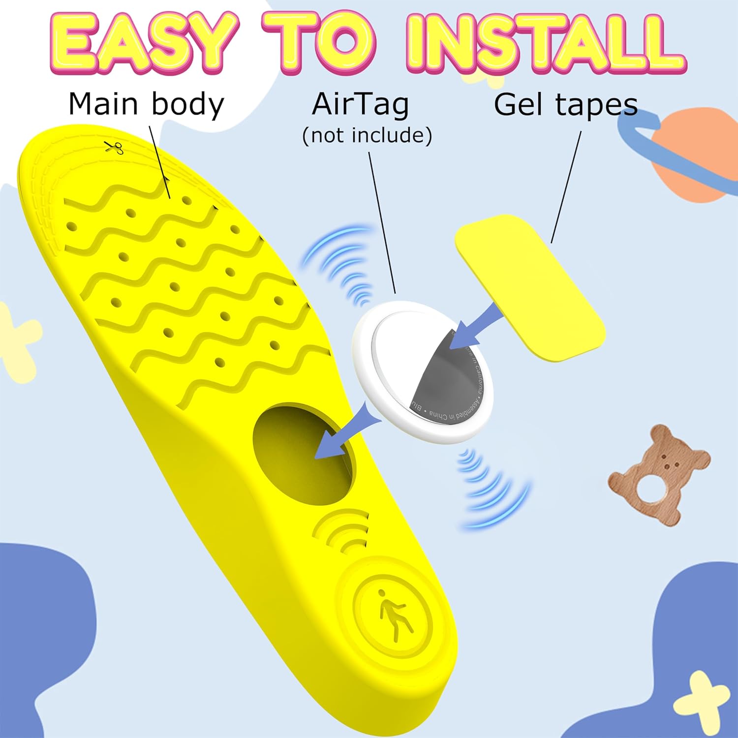 Insoles for Airtag Hidden Holder, Tracker Devise Case for Kids, Comfortable Inserts for Shoes，Yellow Dinosaur (Yellow, 175-190mm Kid 11.5-Kid 13) - Image 3