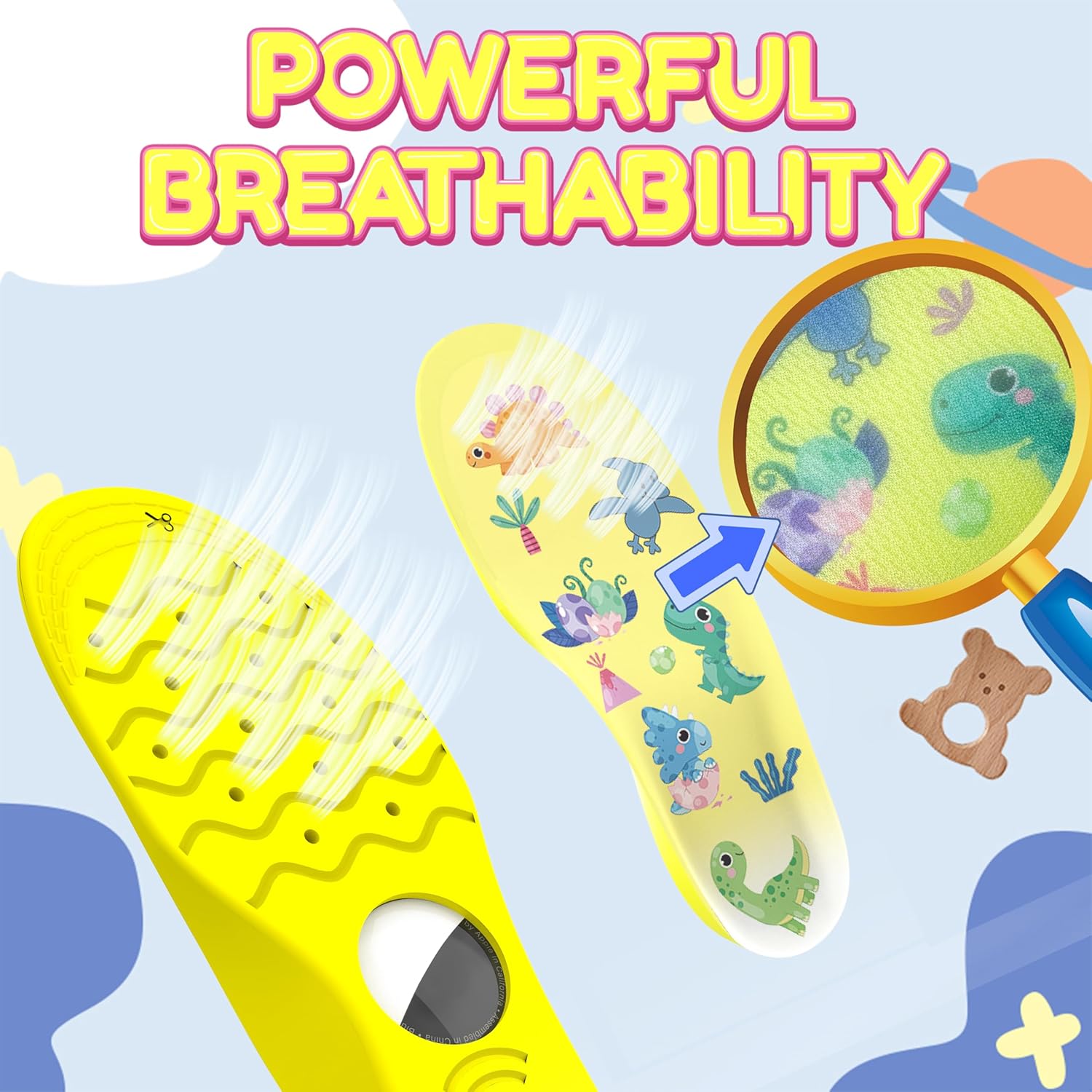 Insoles for Airtag Hidden Holder, Tracker Devise Case for Kids, Comfortable Inserts for Shoes，Yellow Dinosaur (Yellow, 175-190mm Kid 11.5-Kid 13) - Image 7