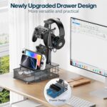KDD Headphone Stand with Drawer - Headset & Controller Holder for Desk - Aluminum Supporting Bar Earphone Stand with Cable Organizer - Universal Gaming PC Accessories Storage - Image 3