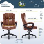 Serta Garret Executive Office Chair, Ergonomic Mid-Back with Lumbar Support, Semi-Plush Cushion and Body Pillows, Padded Armrests, Swivel Base, Bonded Leather, Cognac - Image 3