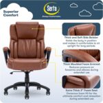 Serta Garret Executive Office Chair, Ergonomic Mid-Back with Lumbar Support, Semi-Plush Cushion and Body Pillows, Padded Armrests, Swivel Base, Bonded Leather, Cognac - Image 5