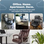 Serta Garret Executive Office Chair, Ergonomic Mid-Back with Lumbar Support, Semi-Plush Cushion and Body Pillows, Padded Armrests, Swivel Base, Bonded Leather, Cognac - Image 12