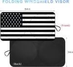 Car Windshield Sun Shade, 64"×34" American Flag Front Window Sunshade Cover Protect from 99% Sun Rays and Heat, Foldable Automotive Windshield Cover Keep Your Vehicle Cool (Black) - Image 3