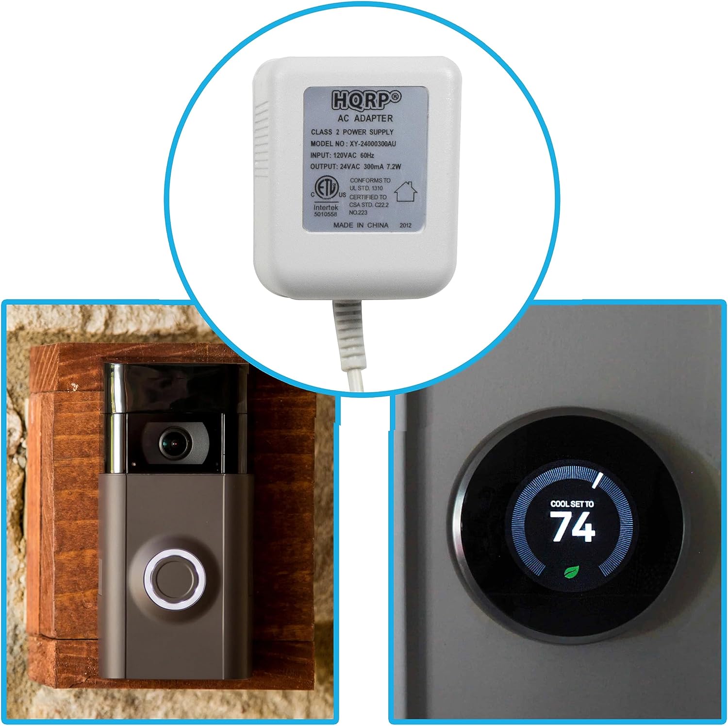 HQRP C Wire Adapter 24V AC Transformer Compatible with Ecobee Nest Honeywell Emerson Ecobee4 Smart WiFi Thermostat, 25ft Cable, White, ETL Listed - Image 7