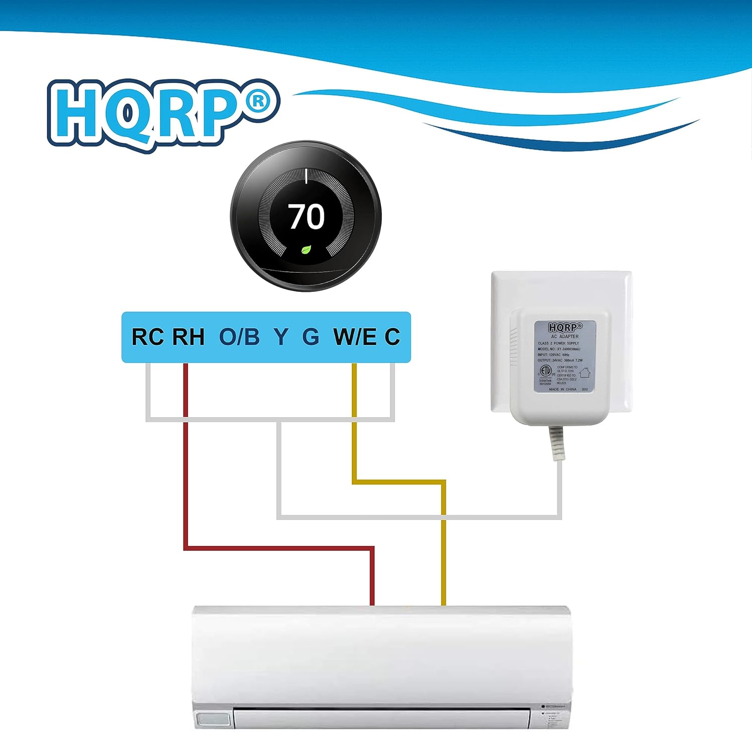 HQRP C Wire Adapter 24V AC Transformer Compatible with Ecobee Nest Honeywell Emerson Ecobee4 Smart WiFi Thermostat, 25ft Cable, White, ETL Listed - Image 8