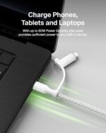 Belkin BoostCharge Braided 2-in-1 USB-C Charging Cable w/USB-C & Lightning Connector (1.5M) Fast & Multi-Charging for iPhone Series, iPad, MacBook, Galaxy Series, Nintendo Switch 2 & More - White - Image 5