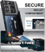 for Samsung Galaxy Z Fold 6 Case with Card Holder & S Pen Holder & Slide Camera Cover, Built-in Hinge Protection & Screen Protector, Durable Wallet Phone Cover Case for Z Fold 6 5G 2024, Black - Image 4