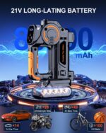 Portable Air Compressor - 160 PSI, 21V Battery, LCD Display, LED Flashlight, Triple Cooling System, 4+N Inflation Modes, Orange, Car, SUV, Motorcycle, Bike, Ball Tire Inflator - Image 3