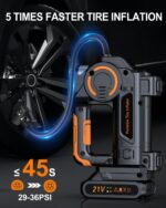 Portable Air Compressor - 160 PSI, 21V Battery, LCD Display, LED Flashlight, Triple Cooling System, 4+N Inflation Modes, Orange, Car, SUV, Motorcycle, Bike, Ball Tire Inflator - Image 4