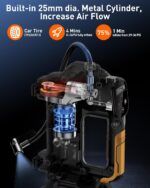 Portable Air Compressor - 160 PSI, 21V Battery, LCD Display, LED Flashlight, Triple Cooling System, 4+N Inflation Modes, Orange, Car, SUV, Motorcycle, Bike, Ball Tire Inflator - Image 8