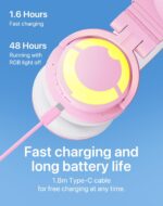 YOWU Cat Ear Headphones CE, Wired/Wireless Pink Gaming Headsets with Seamless Live Sound Experience for PC/PE/Switch/PS4/PS5, Built-in Mic & Customizable RGB Light Effect for Anime Lovers - Image 6