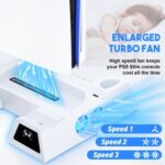 PS5 Slim Digital/Disc Stand and Cooling Station with Controller Charging Station for PlayStation 5, 3-Level Fan, 10 Game Slot, 1 Charging Ports, Headset Holder, for PS5 Slim Digital/Disc Only - Image 4