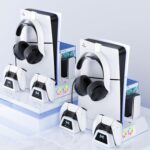 PS5 Slim Digital/Disc Stand and Cooling Station with Controller Charging Station for PlayStation 5, 3-Level Fan, 10 Game Slot, 1 Charging Ports, Headset Holder, for PS5 Slim Digital/Disc Only - Image 8