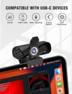 USB HD Webcam with Built-in Microphone and Rotatable Tripod, 1080P Video, Wide Angle Camera, Privacy Cover, for Desktop PC or Laptop Computer（Black） - Image 3