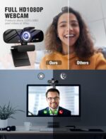 USB HD Webcam with Built-in Microphone and Rotatable Tripod, 1080P Video, Wide Angle Camera, Privacy Cover, for Desktop PC or Laptop Computer（Black） - Image 5