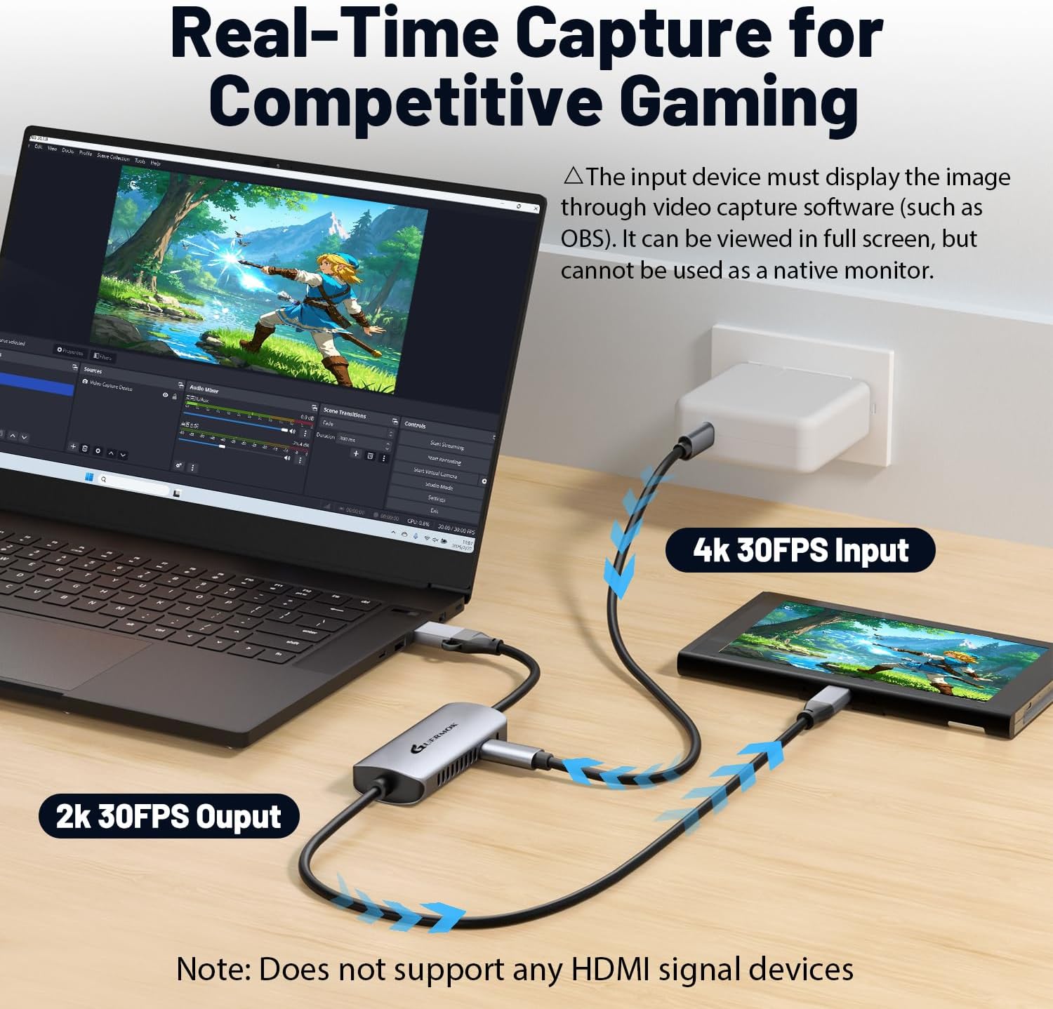 Guermok USB C Video Capture Card, 1080P@60FPS PD100W Fast Charge Type C to USB-A/C USB3.0 Capture Device for Quest 3, for iPad Phone MacOS Switch Steam PC for Gaming & Streaming - Image 6