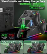 Controller Charger Station with 4 x 4800mWh Rechargeable Battery Pack for Xbox Series/One X|S, RGB Controller Charging Dock with Rechargeable Batteries for Xbox Series Skins - Image 4