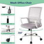Office Chair, Ergonomic Desk Chair Mesh Task Chair Mid Back Swivel Computer Chair Height Adjustable Thick Cushion Seat with Armrests and Lumbar Support, Gray - Image 7