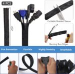 ELII 327 PCS Cable Management Kit 4 Cable Cable Sleeves,65 Cable Clips with 13Cord Holders,25 Roll Cable Organizer Straps,200 Fastening Cable Ties,20 Cable Zip Tie Mounts for Computer (Black) - Image 4