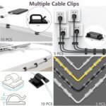 ELII 327 PCS Cable Management Kit 4 Cable Cable Sleeves,65 Cable Clips with 13Cord Holders,25 Roll Cable Organizer Straps,200 Fastening Cable Ties,20 Cable Zip Tie Mounts for Computer (Black) - Image 5