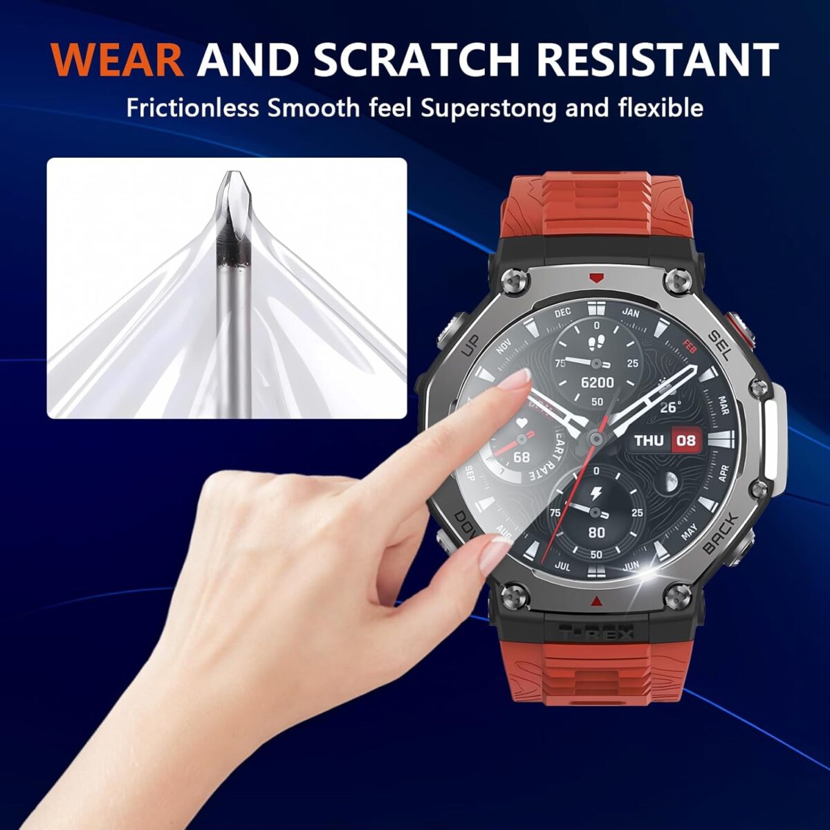 (6 Pack) for Amazfit T-Rex 3 Rugged/Military Smart Watch Screen Protector,TPU HD Protective Film - Image 8