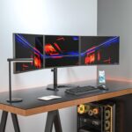 WALI Triple Monitor Stand, Free Standing Three LCD Monitor Fully Adjustable Desk Mount Fits 3 Screens up to 27 inch, 22 lbs Weight Capacity per Arm (MF003), Black - Image 3