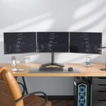 WALI Triple Monitor Stand, Free Standing Three LCD Monitor Fully Adjustable Desk Mount Fits 3 Screens up to 27 inch, 22 lbs Weight Capacity per Arm (MF003), Black - Image 9