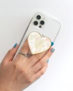 OnTheGrip Cute Natural Seashell Design Heart Shape Collapsible Mobile Phone Grip Stand Holder for Smartphone Tablet Cell Phone Accessory (Magnetic Type, Crème) - Image 3