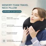 Neck Pillow Airplane Memory Foam Neck Pillow with Velvet Cover Soft Airplane Pillow for Sleeping Neck Support Travel Pillows for Adults Train Bus Office Home Black - Image 6