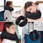 Neck Pillow Airplane Memory Foam Neck Pillow with Velvet Cover Soft Airplane Pillow for Sleeping Neck Support Travel Pillows for Adults Train Bus Office Home Black - Image 7
