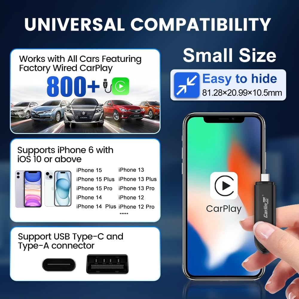 CarlinKit Wireless CarPlay Adapter 2025 with OEM Wired CarPlay, Plug & Play/Auto-Connect/for USB-A & Type-C Dual Port Cars, Support Online Upgrade Wireless Dongle - Image 9