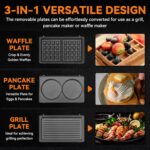Baker’s Friend 3 in 1 Mini Waffle Maker with Removable Plates, Mini Pancake Maker, Grilled Cheese Maker, Breakfast Sandwich Maker Press, Mini Indoor Grill, Belgian Waffle Maker, Aqua - Image 3