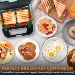 Baker’s Friend 3 in 1 Mini Waffle Maker with Removable Plates, Mini Pancake Maker, Grilled Cheese Maker, Breakfast Sandwich Maker Press, Mini Indoor Grill, Belgian Waffle Maker, Aqua - Image 4