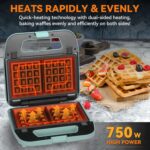 Baker’s Friend 3 in 1 Mini Waffle Maker with Removable Plates, Mini Pancake Maker, Grilled Cheese Maker, Breakfast Sandwich Maker Press, Mini Indoor Grill, Belgian Waffle Maker, Aqua - Image 6
