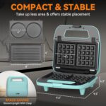 Baker’s Friend 3 in 1 Mini Waffle Maker with Removable Plates, Mini Pancake Maker, Grilled Cheese Maker, Breakfast Sandwich Maker Press, Mini Indoor Grill, Belgian Waffle Maker, Aqua - Image 7