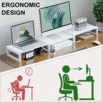 TEAMIX 3 Shelf Long Monitor Stand Riser with Metal Leg, Adjustable Stand for Desk Dual Triple Monitor Stand for 2/3 Screens/PCs/Printers/Laptops Desk Organizer for Home Office (White, 46 inch) - Image 7