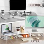 TEAMIX 3 Shelf Long Monitor Stand Riser with Metal Leg, Adjustable Stand for Desk Dual Triple Monitor Stand for 2/3 Screens/PCs/Printers/Laptops Desk Organizer for Home Office (White, 46 inch) - Image 8