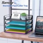 Samstar 4 Pack Stackable Letter Paper Tray, Desk File Organizer Paper Sorter for Letter/A4 Size Folders Documents, Mesh Made - Image 3
