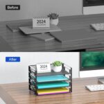 Samstar 4 Pack Stackable Letter Paper Tray, Desk File Organizer Paper Sorter for Letter/A4 Size Folders Documents, Mesh Made - Image 6